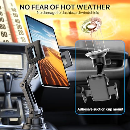 Miracase [2025 Latest Upgraded Cup Holder Tablet Mount for Car, [High-Rise Clamp Arm] Adjustable Long Neck Car Tablet Holder Compatible with iPad, Pro, Air, Mini & All 6.1-12.9" Tabs - style: Tablet Mount