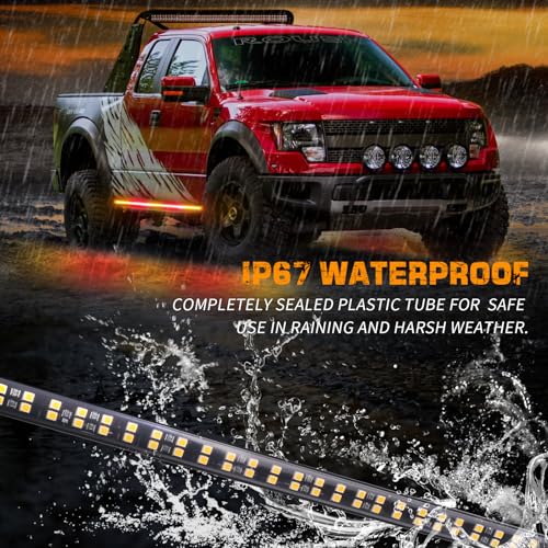 XRIDONSEN 2PCS 60 inch Amber Red Running Board Lights Strip 720 LED Emergency Strobe Lights Flashing Warning Safety Hazard Caution Side Light for Tow Plow Trucks Construction Vehicles SUV Car - color: Amber/Red