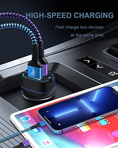 Phone Car Charger, Dual Port Cigarette Lighter Adapter + 2Pack-3FT Lightning Cables Fast Charging for iPhone 14 13 12 Pro Max Mini 11Pro 10 SE X XR XS Max 8, Lightening Wire 3FT + Car Phone Cargador - size: Car Charger Fit