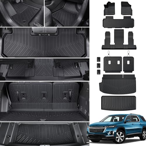 Floor Mat Cargo Mats for 2018-2022 2023 Chevrolet Chevy Traverse 7 Seats Car Mat Accessories, All Weather TPE Backrest and Lower Trunk Cargo Liner (18-23 7 Seats Set) - style: 18-23 7 Seats-Mats Set