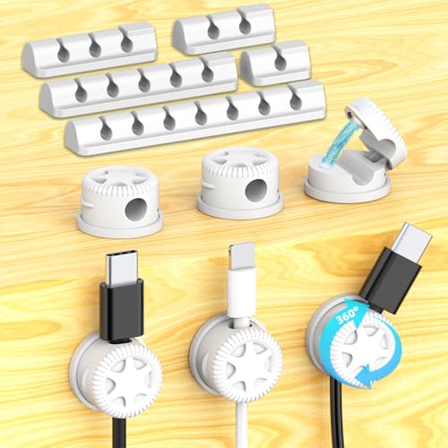 11PCS Cable Management Cord Holder Organizer, Magnetic Cable Clips Adhesive Wire Keeper, Under Desk for Bedside Nightstand Table Desktop USB Wall Car Office Workspace Accessories (White) - color: White