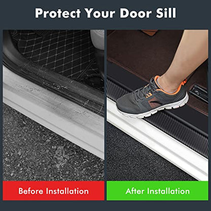 Newace Car Door Sill Protector Compatible with Silverado: Door Entry Guard Scuff Sill Protector Plate Accessories Carbon Fiber Anti-Scratch Sticker 1500 2500 3500 HD- 4Pcs Full Coverage(Red)