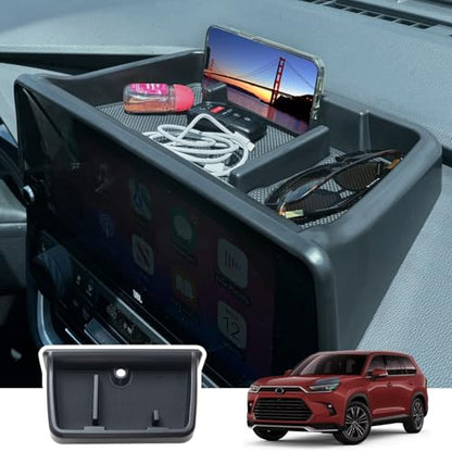 TOPINSTALL 2026 Custom Fit Dash Tray Compatible with 2024-2026 Toyota Grand Highlander Accessories, Center Console Screen Dashboard Organizer Phone Sunglasses Holder