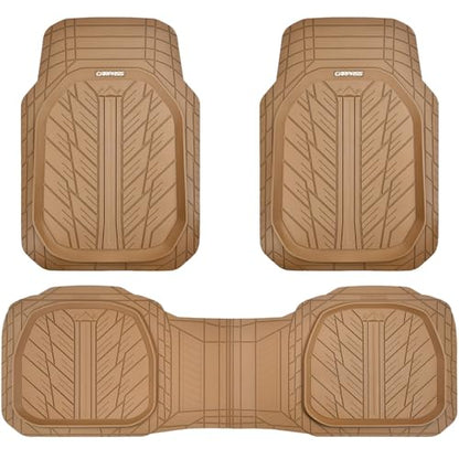 CAR PASS Tire Tread DeepDish Rubber Floor Mats for car Heavy Duty car mats All Weather, Universal XL~M Trim to Fit for Truck SUV Vehicle Automotive, Waterproof car mats 3 piece Solid Beige - color: All Beige