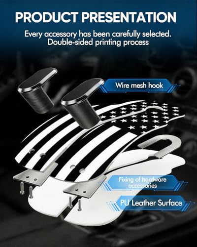 WOCOCN 2 Pack Car Purse Hook for Car Seat Headrest, Double-Sided PrintingPU Leather Purse Holder with Metal Hook, Cute Car Accessories for Women, Men (Car hook - American flag A) - color: Car hook - American flag A