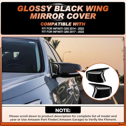 Glossy Black Mirror Cover Caps Rearview Side Mirror Covers Fit for Infiniti Q50 2014-2022 Infiniti Q60 2017-2022 Left Driver Side Right Passenger Side-2 PCS - size: Fit for Infiniti Q50 2014-2022-Glossy Black
