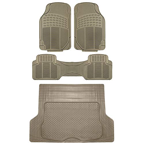 FH Group Climaproof™ Trimmable Non-Slip Vinyl Floor Mats Full Set - Universal Fit for Cars Trucks and SUVs (Beige) F11306 + F16400 - color: Beige, style: Combo Set