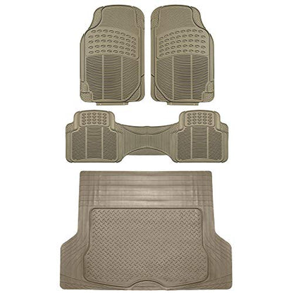 FH Group Climaproof™ Trimmable Non-Slip Vinyl Floor Mats Full Set - Universal Fit for Cars Trucks and SUVs (Beige) F11306 + F16400 - color: Beige, style: Combo Set