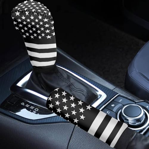 KEIAHUAN Black American Flag 2 Pack Car Gear Shift Knob Cover & Handbrake Cover Patriotic Vehicle Shift Gear Knob Covers Auto Decoration Accessories for Men - color: American Flag-black