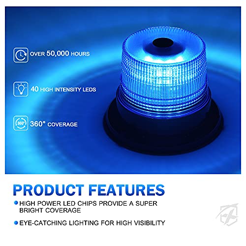 Xprite Blue LED Rooftop Beacon Strobe Light w/Magnetic Base Warning Safety Police Flashing Lights for Law Enforcement Vehicles Forklift Trucks Golf Carts UTV ATV Snowplows Firefighters Volunteer EMS - color: Blue