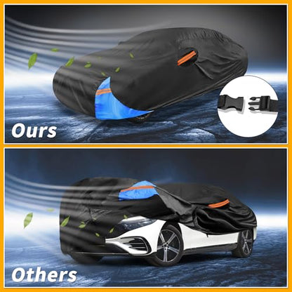 Waterproof All-Weather Universal Car Cover with Right Side Zipper, 190T Polyeste Black Blue Fits for Sedan Up to 165" Length - size: Fit for Sedan Length Up to 165"