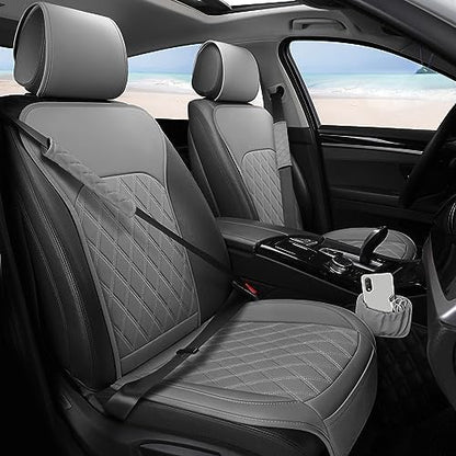 Front Car Seat Covers - Leather Seat Covers with Storage Pocket and Two Belt Pads, Anti-Slip Waterproof Universal Seat Covers for Cars Fit Cars Trucks SUV(Grey,2 Pack) - color: Grey