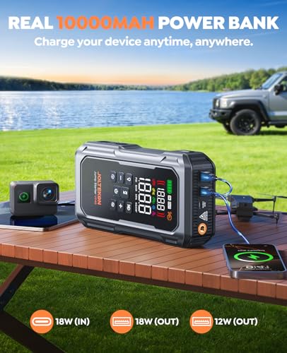 6000A 160PSI 9-in-1 Car Battery Jump Starter with Air Compressor & Air Blower (All Gas 12L Diesel), Battery Jumper Starter Portable Jump Box for Car Battery with 800LM Light/18W Fast Charge