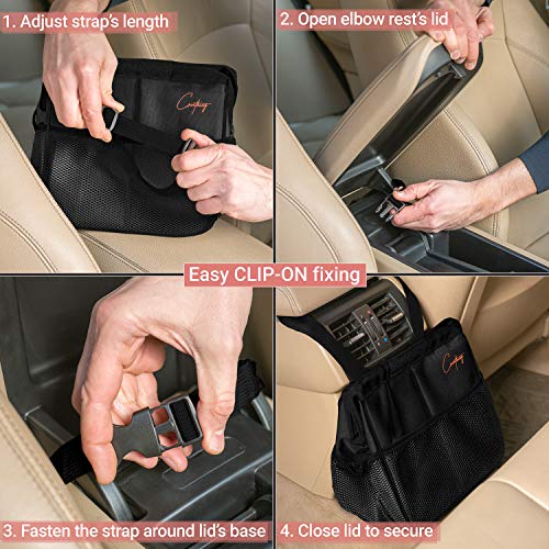 Creathing Car Trash Can Foldable, Waterproof | Organizer Bag or Garbage Can for Console/Seat (Medium, Black), 2 Gallons