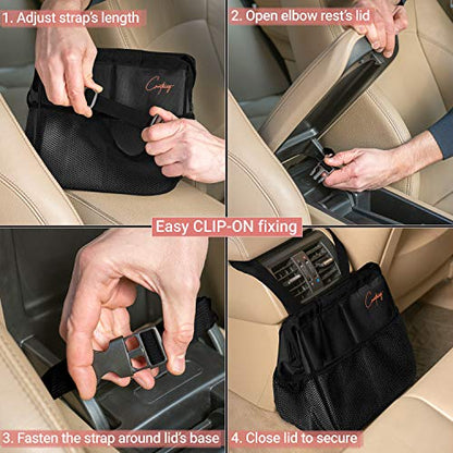 Creathing Car Trash Can Foldable, Waterproof | Organizer Bag or Garbage Can for Console/Seat (Medium, Black), 2 Gallons