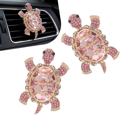 2 PCS Sea Turtles Car Air Vent Clips, Bling Turtle Outlet Decor Clips, 2.2 x 1.4In Refillable Car Air Diffuser, Ocean Theme Automotive Decorations Interior (Pink) - color: Pink