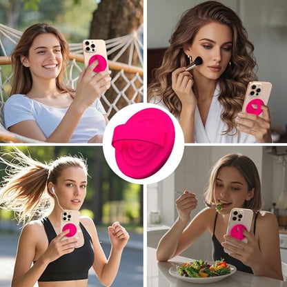 Magnetic Phone Grip Ring Holder, Liquid Silicone Magnet Cell Phone Grip Finger Loop, Compatible with Magsafe, Back of Phone for iPhone 17/16/15/14/13/12 Series, Neon Pink - color: Neon Pink