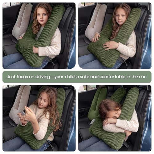 HIGOGOGO Washable Travel Pillow, Car Pillow for Kids & Adults, Travel Pillows with Removable Soft Cover and High-Support Foam, Fix Neck and Body Sitting/Sleeping on The Trip, Dark Green - color: U-dark Green