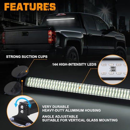 XRIDONSEN 35 inch Traffic Advisor Light Bar 144 LED White strobe lights Emergency Warning Flashing Safety Front/Rear Windshield w/Directional Arrow for Construction Vehicles Snow plow Trucks - color: White