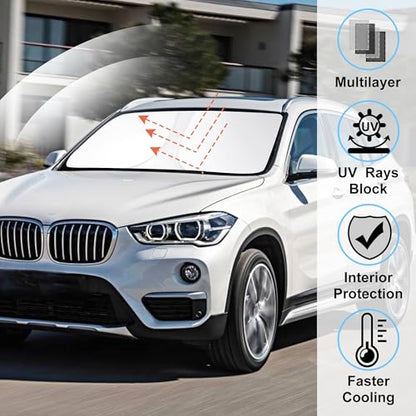 Windshield Sun Shade Custom Fit for 2016-2022 BMW X1 F48 Accessories Foldable Sunshade Sun Blocker Protect Car from Sun Rays & Heat Damage Keep Car Cooler - size: Fit BMW X1 F48 2016-2022