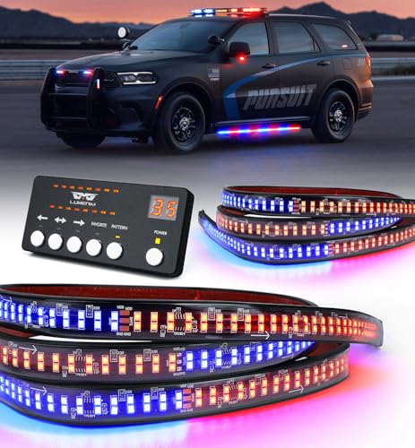 LUMENIX 2PCS 70 Inch Emergency Strobe Lights Strip LED Running Board Flexible Lights Bar Flashing Warning Hazard Safety Side Light for Law Enforcement Vehicles Trucks Pickups Police Cop Car- Red Blue - color: Red Blue