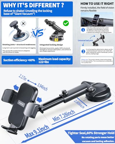RayLink NO.1 Best Phone Holders for Your Car Ultimate Military-Grade Windshield Dashboard Vent【Upgraded Suction & Clip】 Cell Phone Mount with Patent & Safety Certs for iPhone 17 Pro Max 16 15 Samsung