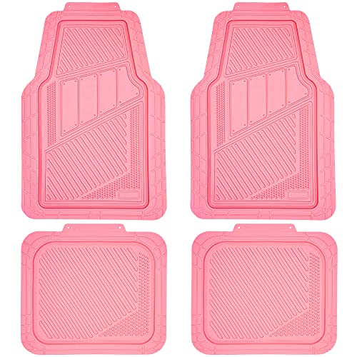 CAR PASS Heavy Duty Rubber Floor Mats 4-Piece,Pink Car Mats Full Sets Anti-Slip,Waterproof Universal Trim-to-Fit for Car SUV Truck, Durable All Weather Automotive Car Mats for Women,Girly(All Pink) - color: All Pink