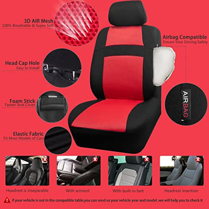 CAR PASS Rainbow Universal Fit 3D Air Mesh Car Seat Cover with 5mm Composite Sponge Inside,Airbag Compatible (Black Red) - color: Black and Red, size: Full Sets