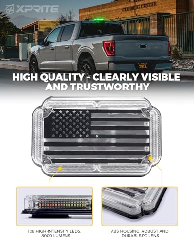 Xprite 108 LED Roof Top Strobe Light, US Flag Pattern Mail Postal Car Light Bar, Emergency Safety Warning LED Mini Strobe Lightbar w/Magnetic for Patrol Vehicles Law Enforcement Trucks Plows, Green - color: Green