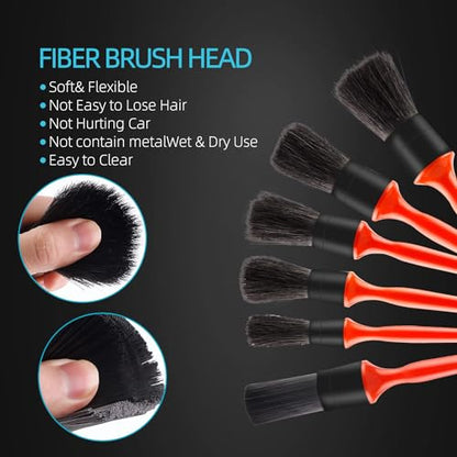 SPTA Car Detailing Brush Kit - 6 Pack, Auto Boar Hair Detail Brush Set Automotive Interior Exterior No Scratch Microfiber Detailing Brushes for Cleaning Air Vents, Engine Bays, Dashboard and Wheels - color: Car Detail Brush Set 6