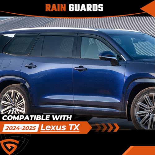 Rain Guards Compatible with Lexus TX 2024 2025 2026, Out Channel Extra Durable Side Shatterproof Sun Window Deflectors 2024-2026 Lexus Tape-on Window Visor Deflectors Rain Guard Black 6 PCS - size: Fit for Lexus TX 2024-2026