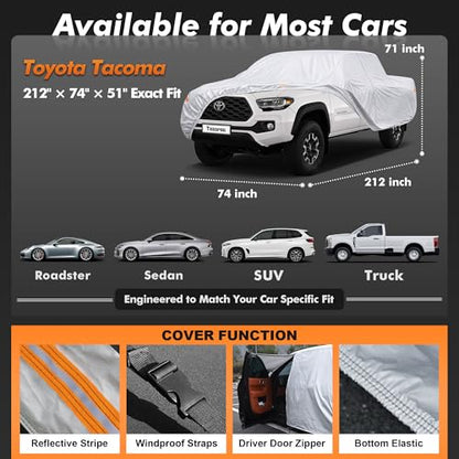 Car Cover Waterproof All-Weather,Heavy-Duty Outdoor Full Exterior Automobiles Truck(Length up to 210 inch) with Windshield Sun Shade Universal Fit Nissan Frontier,Ford F100,Chevy C10 S10 etc - size: Fit Truck Length up to 210 inch(PK-M)