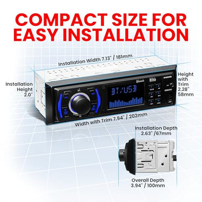BOSS Audio Systems 616UAB Car Stereo With Bluetooth - Single DIN, MP3, USB, Aux-in, AM/FM, No CD DVD Player - style: 616UAB