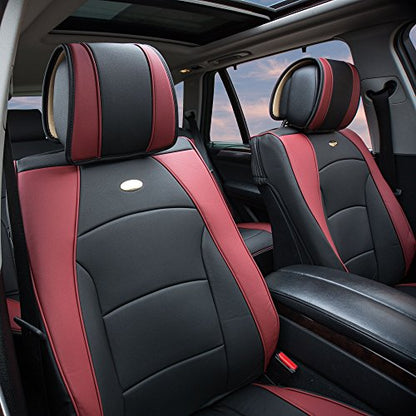 FH Group Ultra Comfort Highest Grade Faux Leather Full Set Cushion Pads Car Seat Covers for Front and Rear– Universal Fit for Cars Trucks & SUVs (Burgundy/Black) - color: Burgundy, style: Full Set
