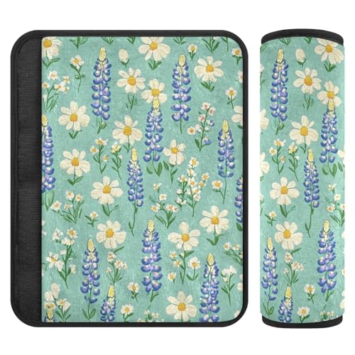 Cute Green Bluebonnet and Daisies Seat Belt Cover Pad 2 Pcs Soft Cute Seatbelt Covers Protector Support Head Neck Shoulder Strap for Car Seats High Chair Backpack for Adults Kids Women Men 10x7 - color: Cute Green Bluebonnet and Daisies, size: Small