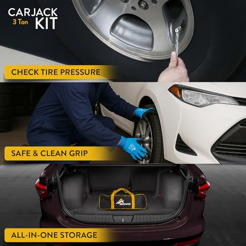 Car Jack Kit with Tesla Pad & Universal Rubber Pad 3 Ton (6,600 lbs) | Scissor Jack for Car - Tire Jack Tool Kit | Portable, Ideal for SUV and Auto - Universal Emergency Kit with Lug Wrench - size: Car Jack Kit 3 Ton + pads/gloves/tire press