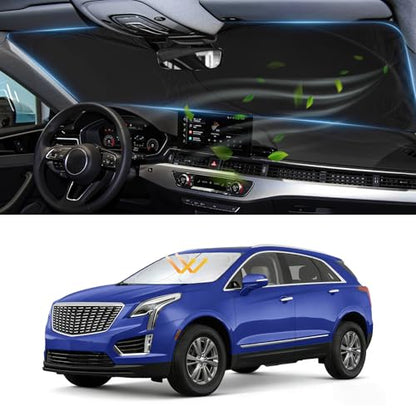 Custom fit Cadillac XT5 Windshield Sunshade for 2017-2023 2024 2025 Cadillac XT5 Accessories Front Window Car Shades Cover for Windshield Sun Visor Screen Protector 210T Reflective Blocks UV Rays - size: for XT5 2017-2025