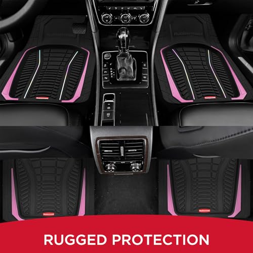 Rubbermaid Car Floor Mats Full Set – Premium All-Weather Car Mat with Brushed Aluminum Inserts, Universal Trim-to-Fit Design, Anti-Slip Backing for Cars, SUVs, Trucks, and Vans - color: Pink