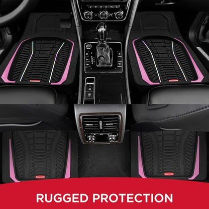 Rubbermaid Car Floor Mats Full Set – Premium All-Weather Car Mat with Brushed Aluminum Inserts, Universal Trim-to-Fit Design, Anti-Slip Backing for Cars, SUVs, Trucks, and Vans - color: Pink