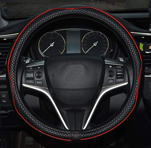 Microfiber Leather Car Steering Wheel Cover, Soft Padding, Durable, No Smell, Universal 15 Inch Steering Cover, Anti-Slip Embossing Pattern A, Black with Red Line - color: Red Line