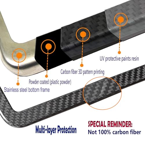Aootf Carbon Fiber License Plate Frame - Stainless Steel License Plate Cover Handmade Covering 100% Real Carbon Fiber | Stainless Steel Tamper Proof Screws, Caps, 2 Hole Gloss Slim Frame-1 Pack - style: 1 Pack-Slim Edge 2 Hole