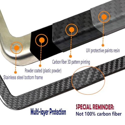 Aootf Carbon Fiber License Plate Frame - Stainless Steel License Plate Cover Handmade Covering 100% Real Carbon Fiber | Stainless Steel Tamper Proof Screws, Caps, 2 Hole Gloss Slim Frame-1 Pack - style: 1 Pack-Slim Edge 2 Hole