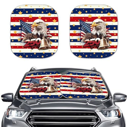 AFPANQZ 250th Eagle Stripe 2 Pcs Car Sunshade Auto Wind Shield Folding Front Window Sun Shade for Windshield Visor, UV Sun and Heat Reflector Universal Fit SUVs Trucks - color: 250th Eagle Stripe