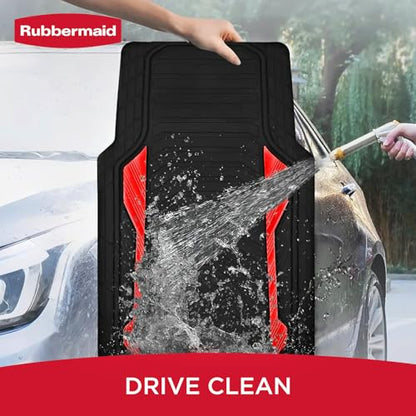 Rubbermaid Car Floor Mat, Heavy Duty All-Weather Car Mats Full Set with Dual-Tone Red Aluminum Inserts – Universal Fit, Anti-Slip Backing, Trim-to-Fit for Most SUV, Sedan, Van - color: Red