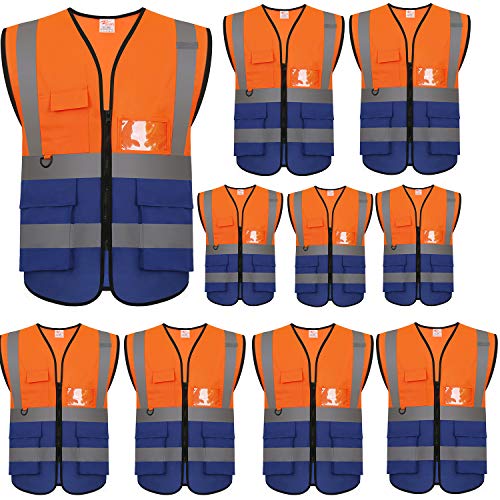 zojo High Visibility Safety Vests With Pockets, Pack of 10,Wholesale Reflective Vest for Outdoor Works, Cycling, Jogging, Walking,Sports - Fits for Men and Women(2XL-Mix Orange & Blue) - color: 10pcs-2xl-mix Orange & Blue, size: X-Large-XX-Large