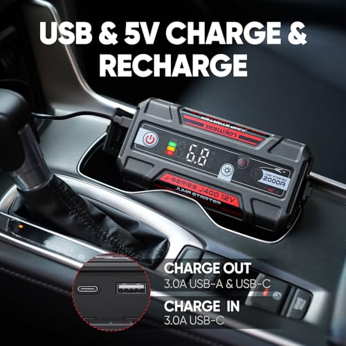 LOKITHOR J400 Portable Jump Starter, 12V 2000A Lithium Battery Booster with ConnectMax Tech, Car Jumper Box for Up to 8.0L Gas & 6.0L Diesel Engines, Smart Digital Display - color: Red