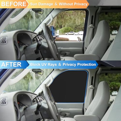 Front Side Window Sun Shade for 1992-2025 Fo-rd E-Series E-150 E-250 E-350 E-450 Van Motorhome, Foldable Window Sunshade Sun Visor Protector, Side Window Shades Sun Shield Blocks UV Rays Heat - size: Silver & Black-Fit Ford E-150 E-250 E-350 E-450
