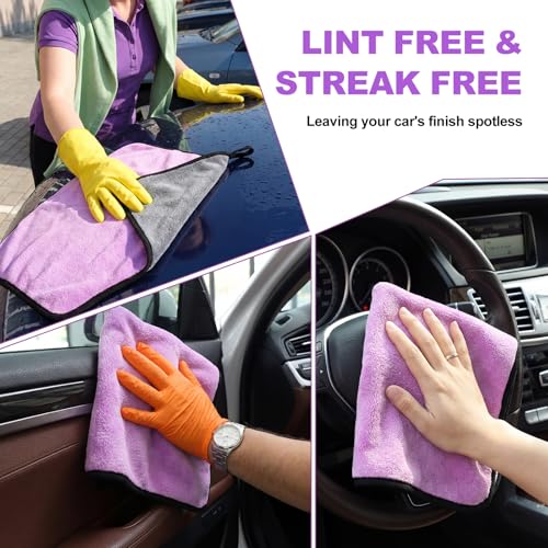 Nuenen 20 Pcs Microfiber Car Drying Towels Microfiber Cleaning Cloth 800 GSM Thick Plush Cleaning Dusting Cloth Auto Detailing Absorbent Towels Rags for Car Household Kitchen Window(Grey and Purple) - color: Grey and Purple