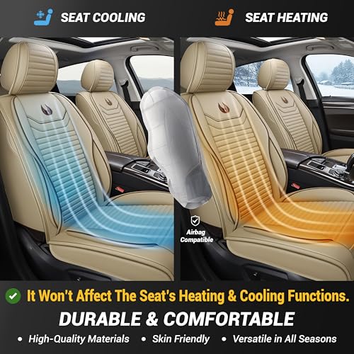 OASIS AUTO Car Seat Covers Full Set Premium Waterproof Full Coverage Faux Leather Luxury Universal Fit for SUV, Sedan, Pick-up Truck, Premium Interior Protectors (OD-008 Tan) - color: Tan