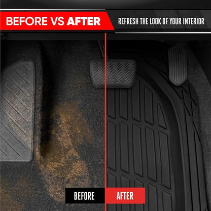 Motor Trend Original FlexTough Black Rubber Car Floor Mats with Cargo Liner - All Weather Automotive Floor Mats, Heavy Duty Trim to Fit Design, Odorless Floor Liners for Cars Truck Van SUV